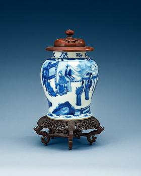 1565. A blue and white jar, Qing dynasty, Kangxi (1662-1722).