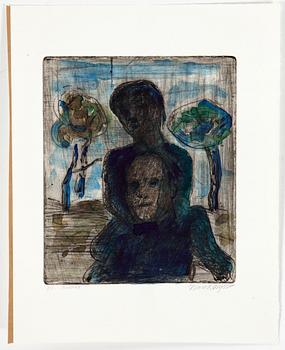 HANS WIGERT, Watercolour on drypoint etching signed Hans Wigert and numbered 1/1.