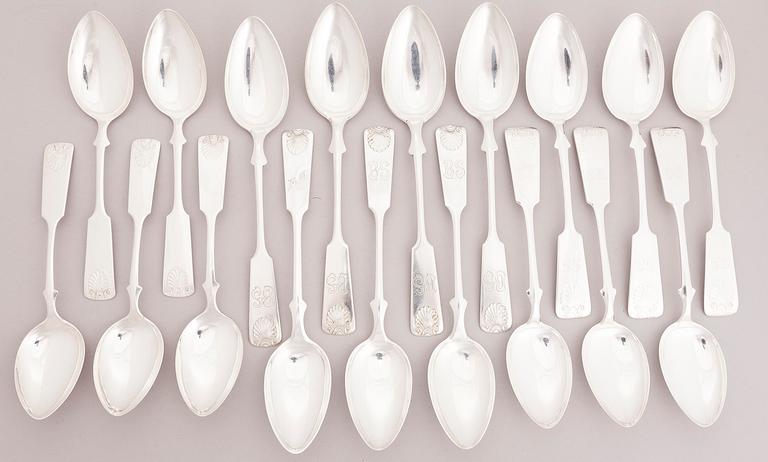 A 111-piece set of shell decorated silver cutlery, Finland, mainly from the first half of the 20th Century.