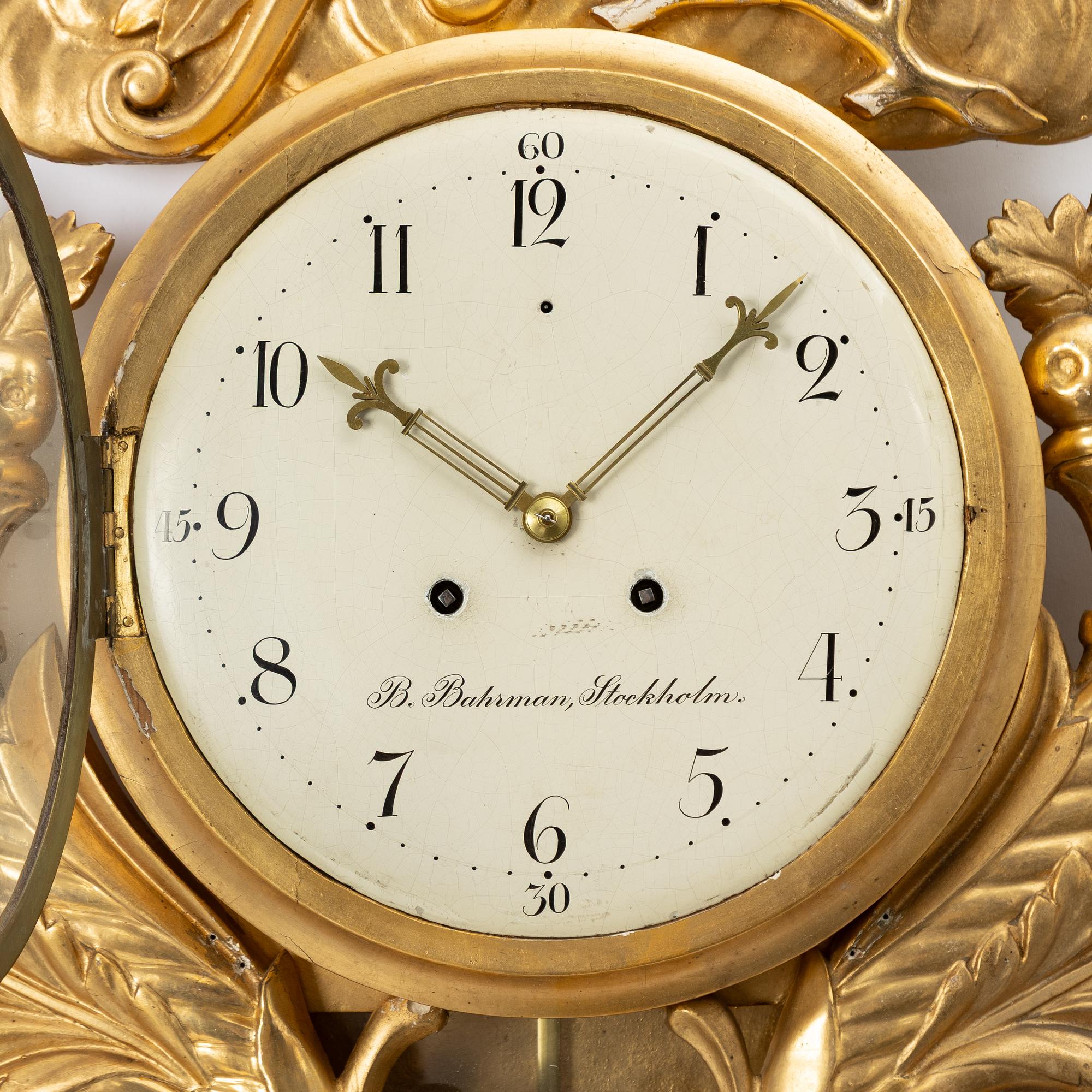 Wall clock, late Empire, Bengt Bahrman, 1829-1836.