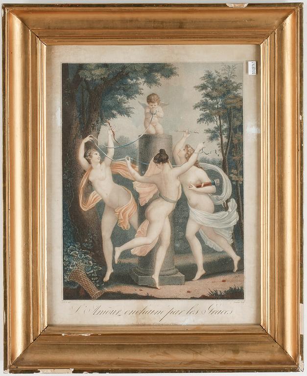 GRAVYRER, ett par, kolorerade, 1800-tal.