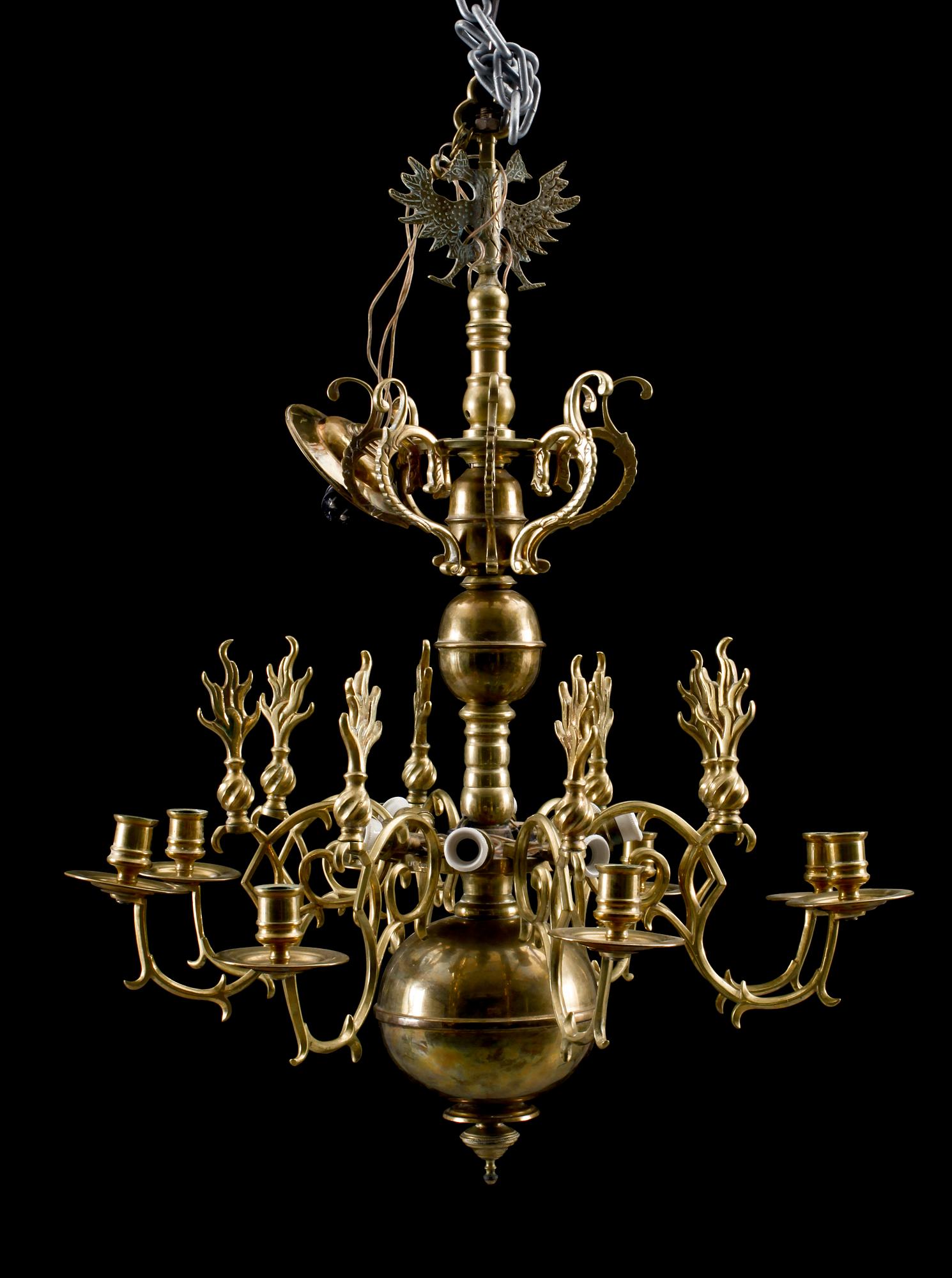 LJUSKRONA, mässing, barockstil, sign M. AX, Gefle, 1800-tal. H 75.