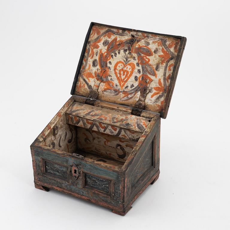 A painted Swedish miniature chest or box, 18th Century.