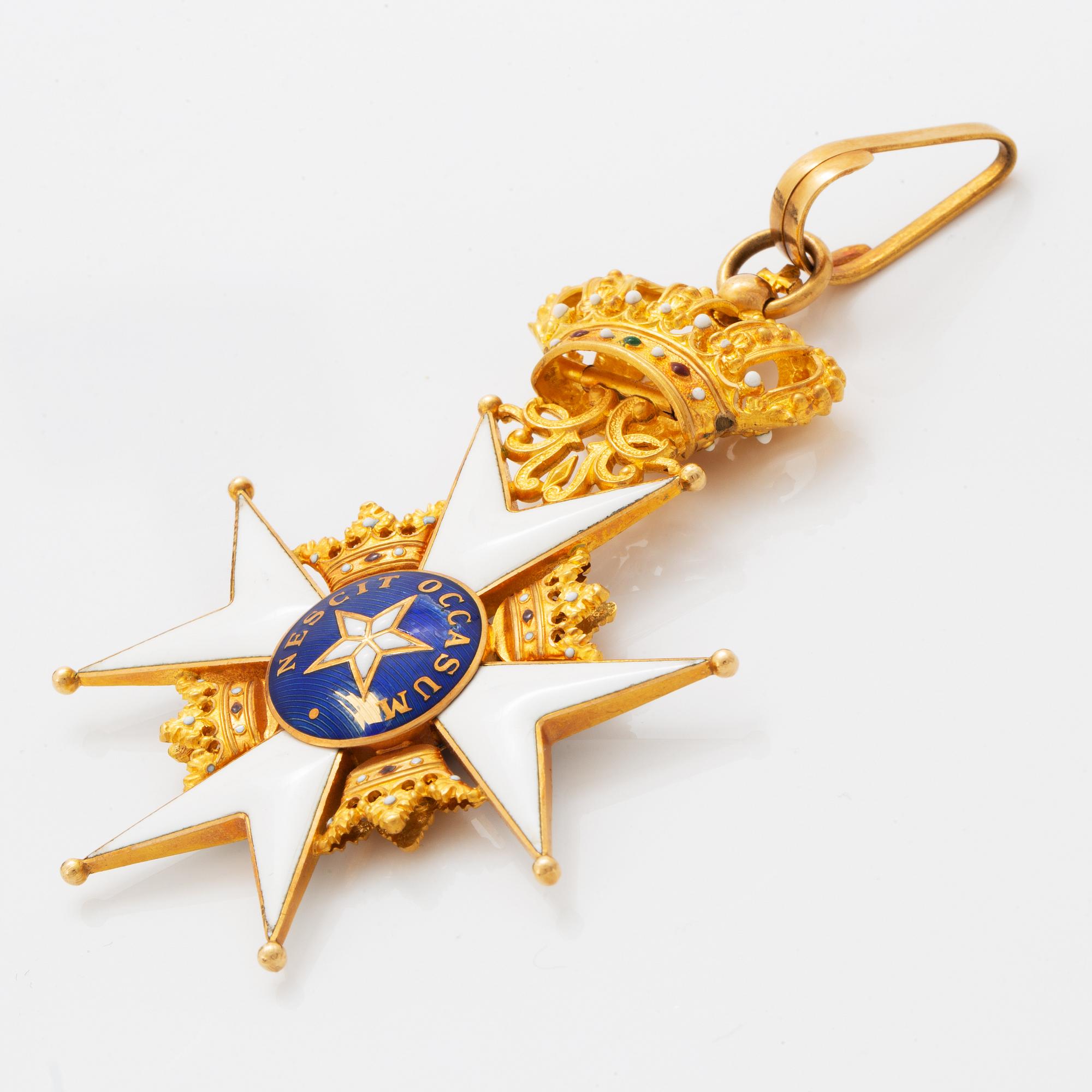 Order of the North Star, two commander's crosses. Gilt silver and enamel.