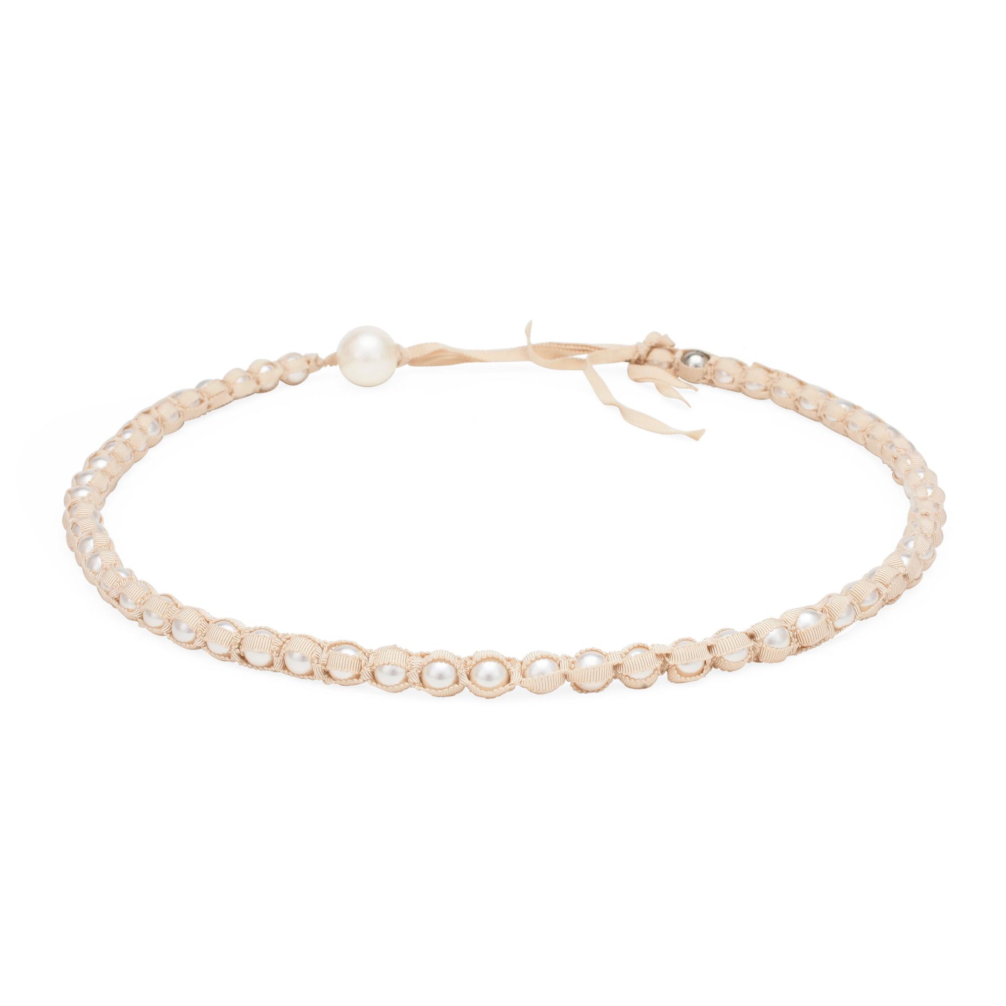 LANVIN, Paris, "Ribbon necklace" with whitw decorative pearls and silk ribbon.