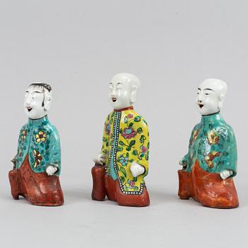 Three famille rose export porcelain figurines, Qing dynasty, 19th century.