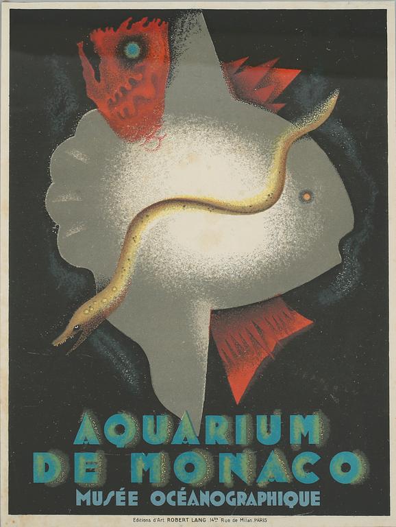 AFFISCH för Aquarium de Monaco, Jean Carlu, Frankrike, 1900-talets mitt.