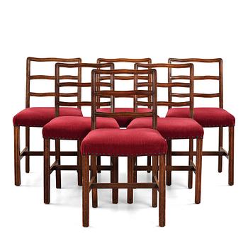 Erik Lund, ERIK LUND, a suite of six Swedish Grace stained beech dining chairs, Stockholm, Sweden ca 1926.