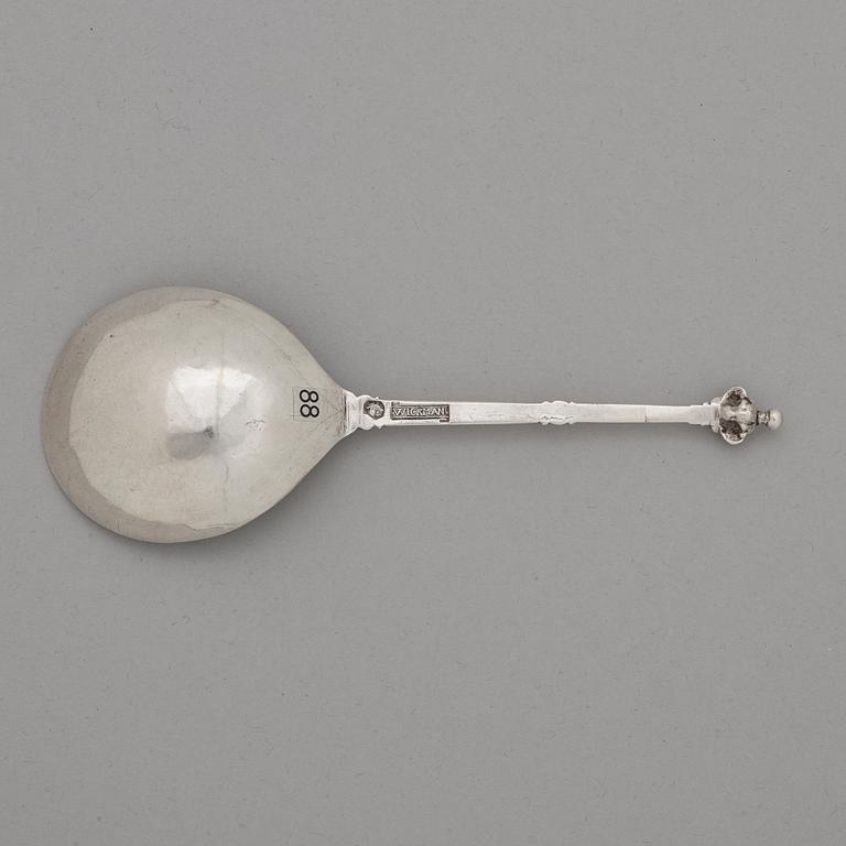 A Swedish 18th century silver spoon, mark of Johan Wickman, Hudiksvall (1750-1755 (1758)).