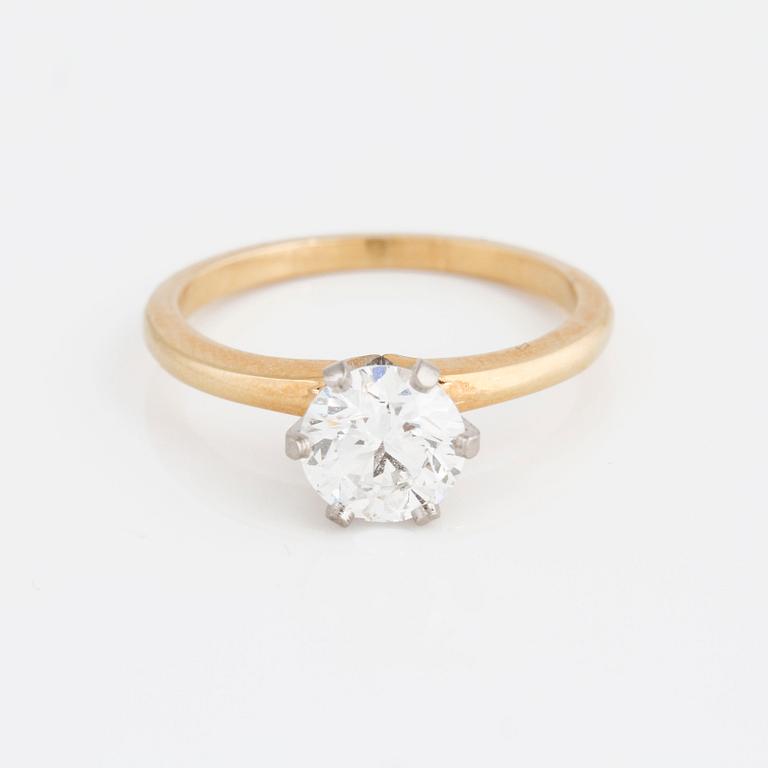 A brilliant cut diamond ring.