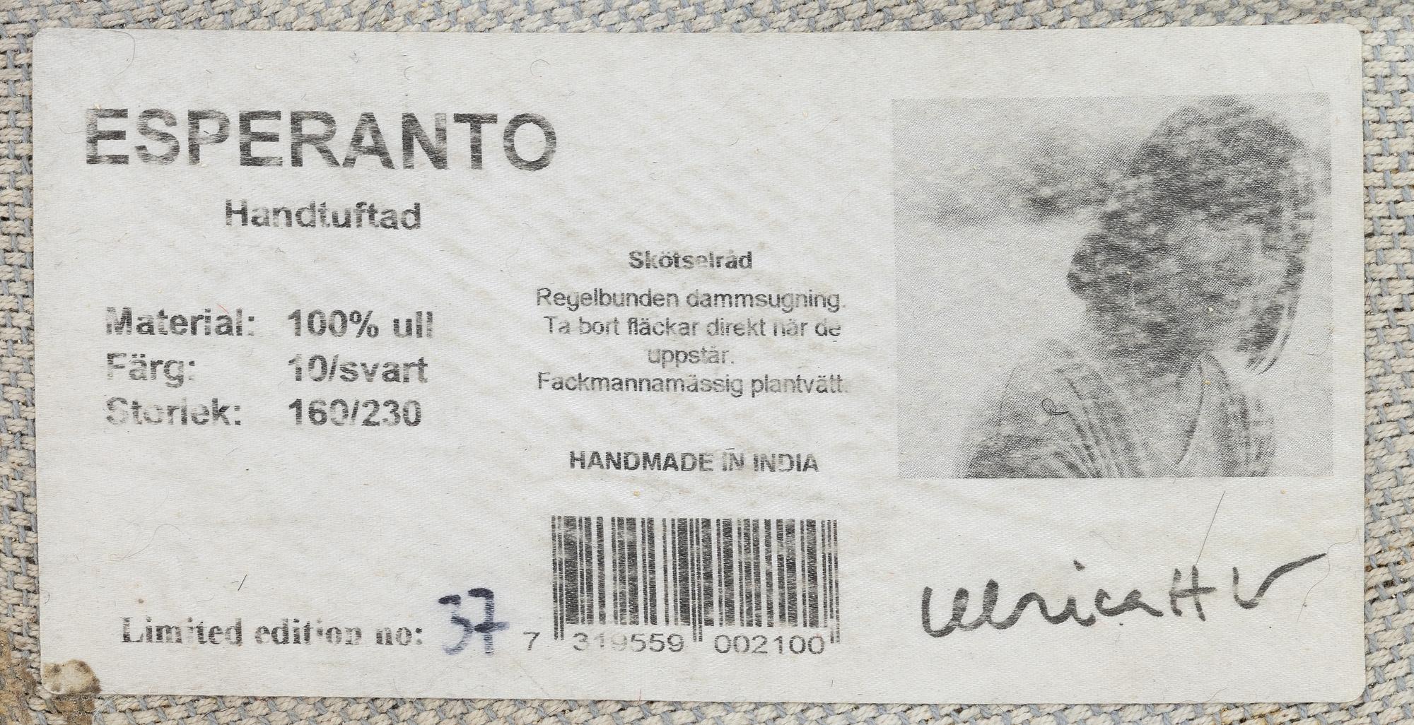 Ulrica Hydman-Vallien, rug, "Esperanto", approx. 224 x 157 cm.