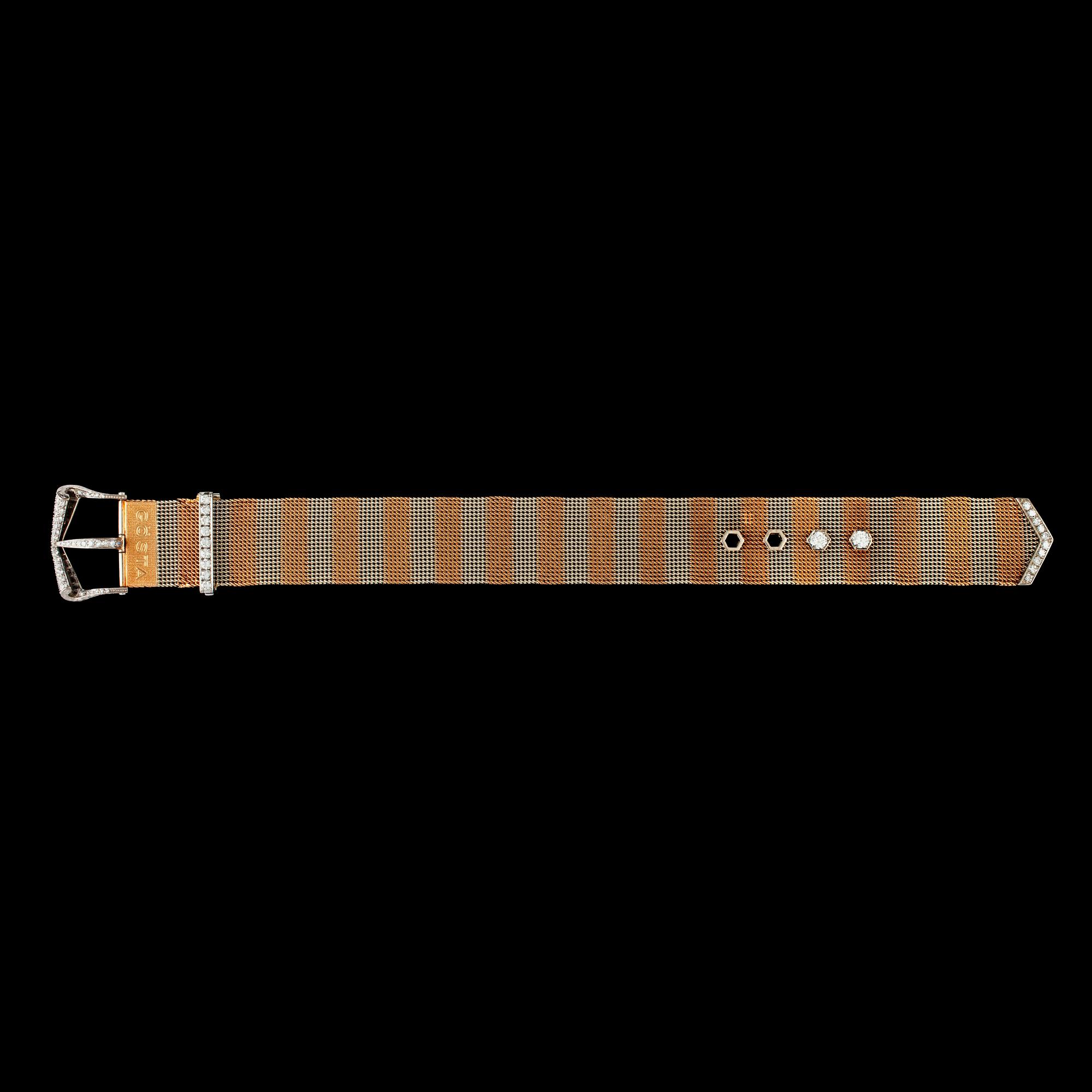 A brilliant cut diamond 'belt' bracelet, tot. app 2.60 cts, 1950's.