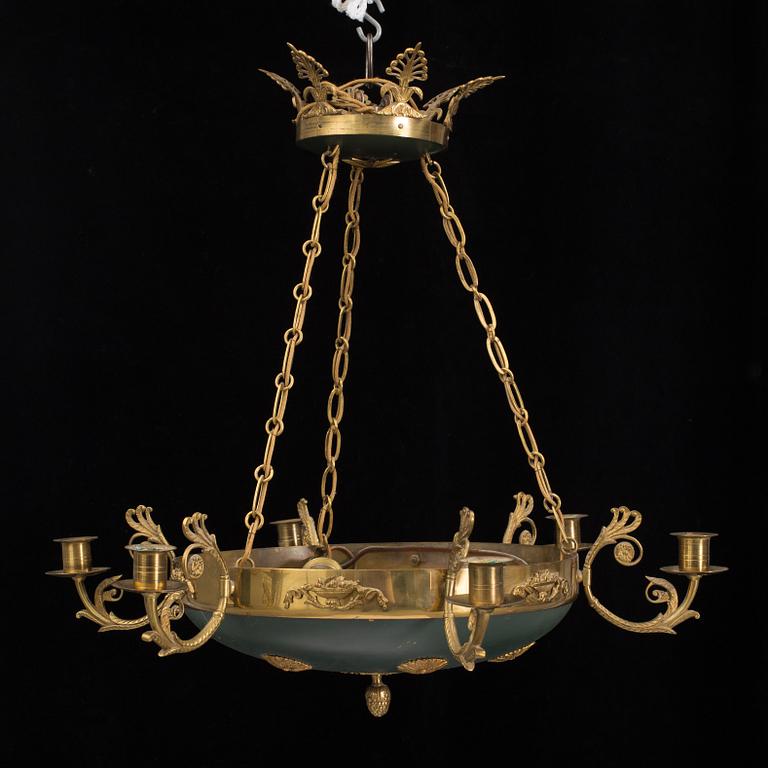 An empire style ceiling lamp, about 1900.