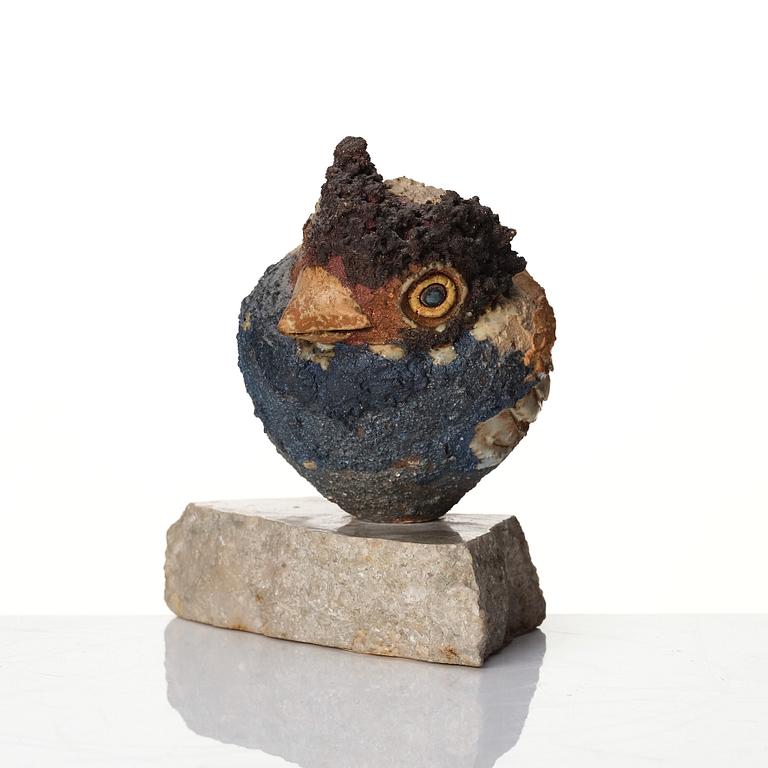 Tyra Lundgren, a stoneware sculpture of a bird, her own workshop, Sweden 1970.