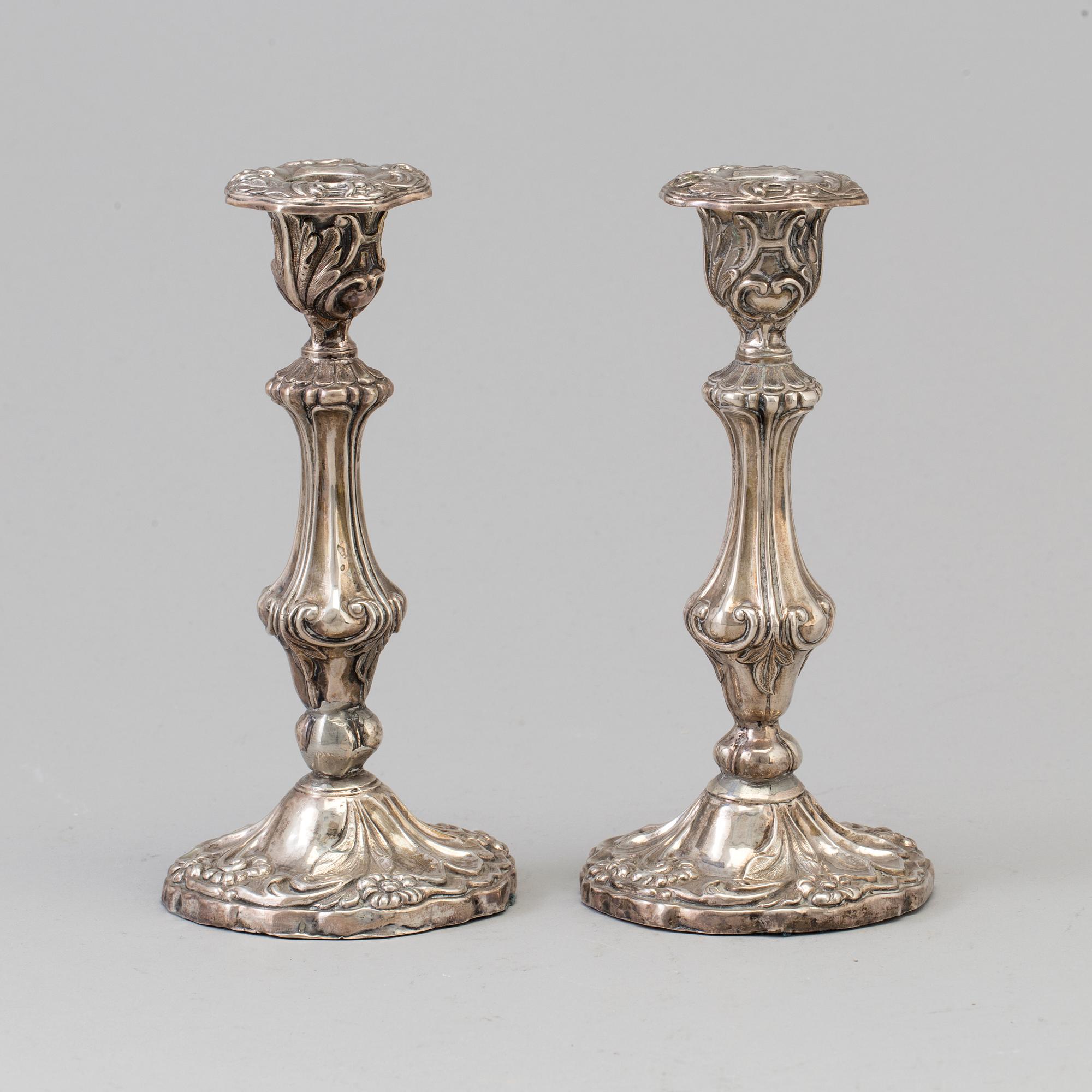 A pair of silver candlesticks probably by Carl Fredrik Hultbom, Stockholm 1848.