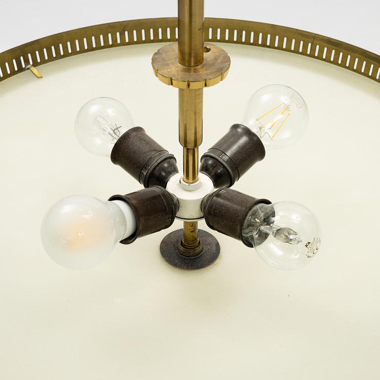 A brass and glass ceiling lamp, second part of the 20th Century.