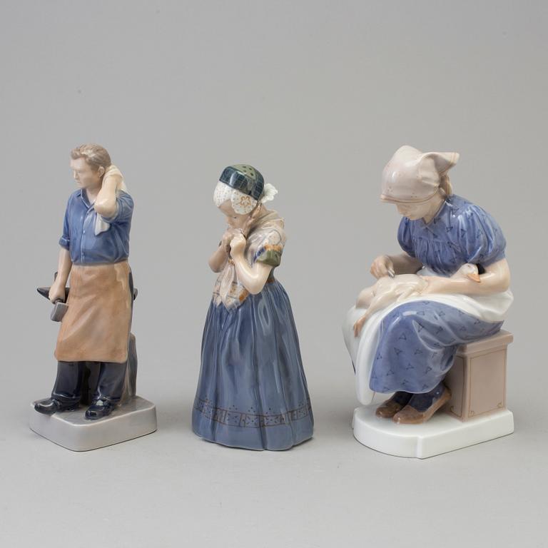 Three Royal Copenhagen porcelain figurines, Denmark, 20th century.