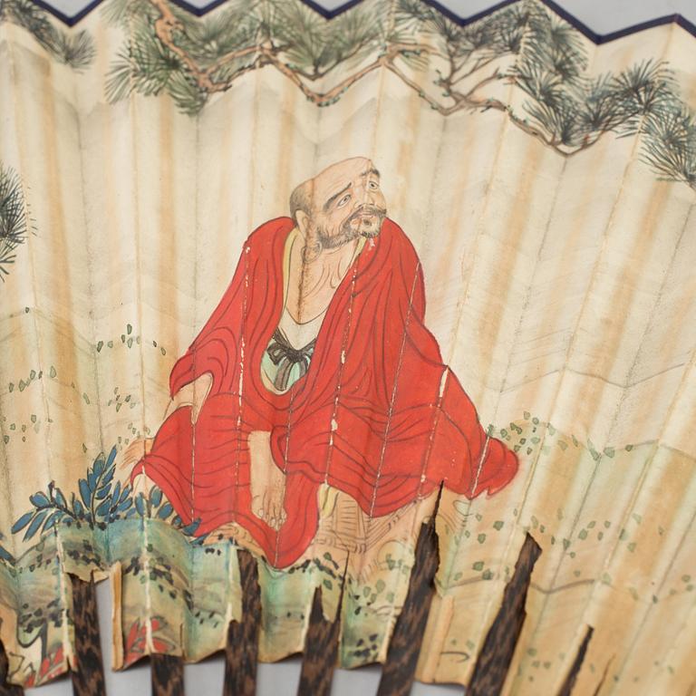 A chinese fan leaf painting by Cui Boping, signed and dated 1938.