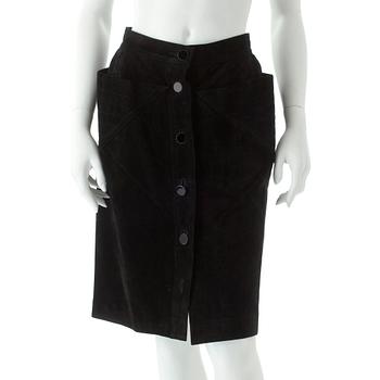 YVES SAINT LAURENT, a black suede skirt.