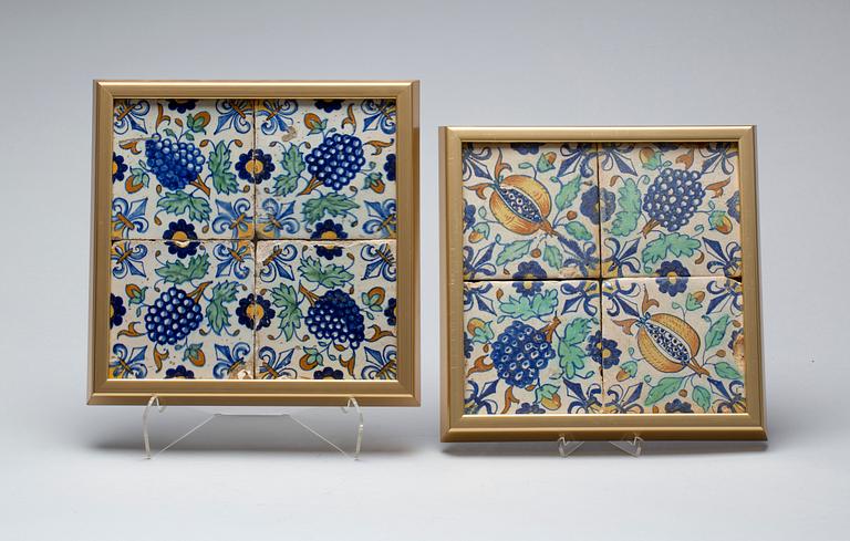KAKELPLATTOR, 8 st. Fajans. Holland, 1600-tal.