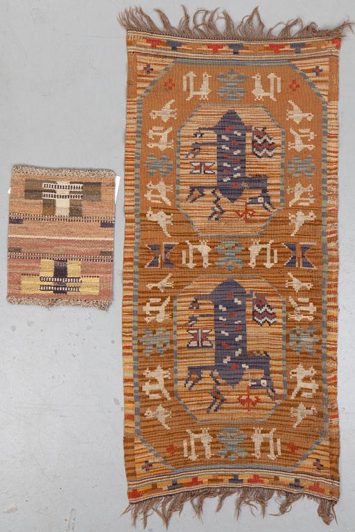 Märta Måås-Fjetterström, draperi, ca 165-174 x 78 cm, och provväv, ca 50 x 38 cm, rölakan.