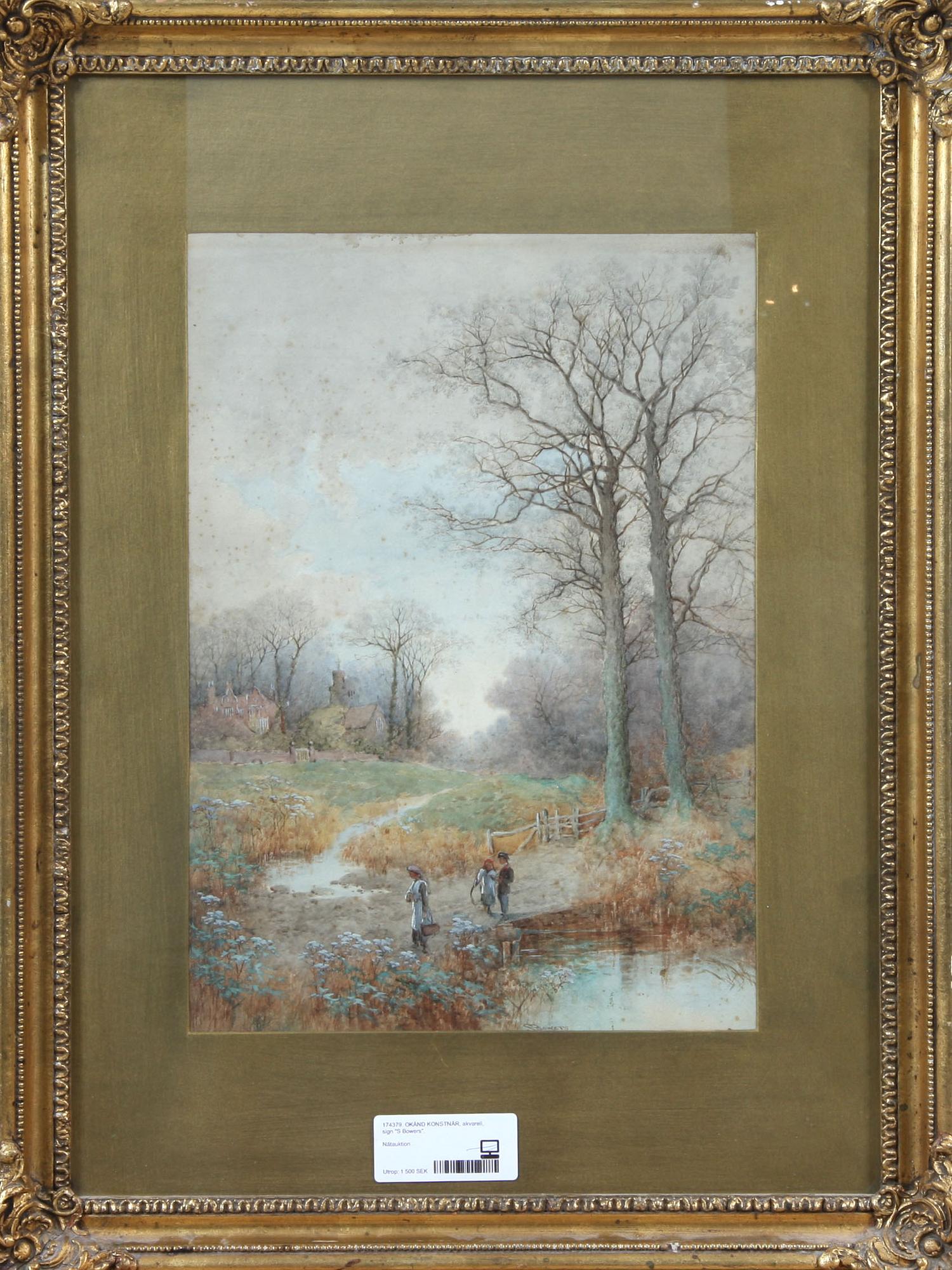 OKÄND KONSTNÄR, akvarell, sign "S Bowers", 1800-tal.