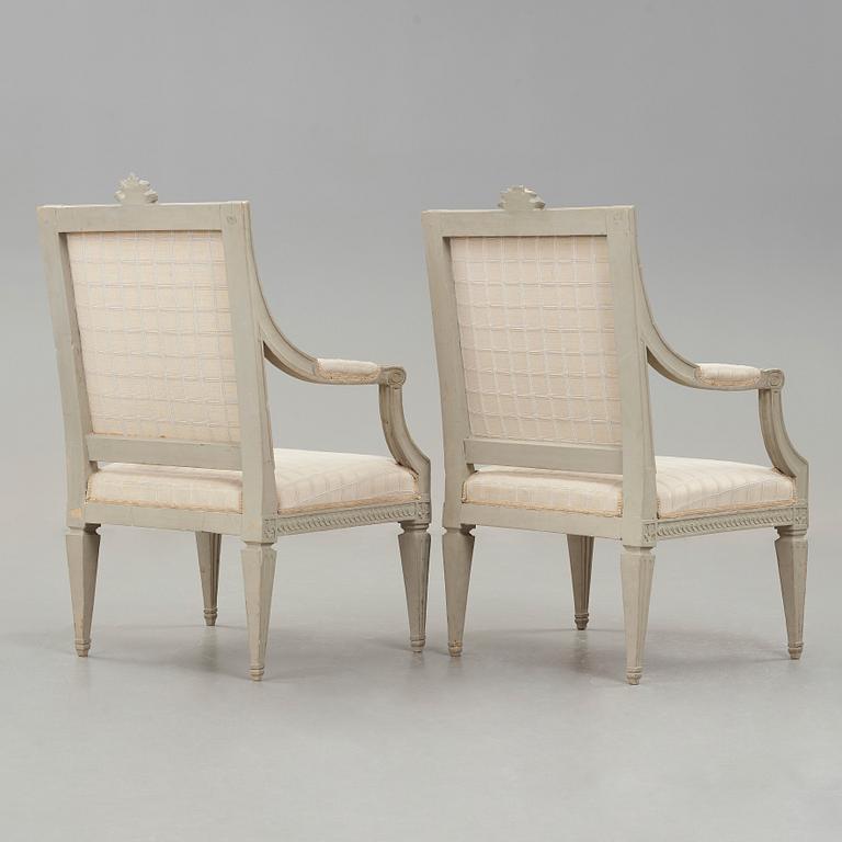 A pair of Gustavian late 18th century armchairs by Johan Erik Höglander (master in Stockholm 1777).