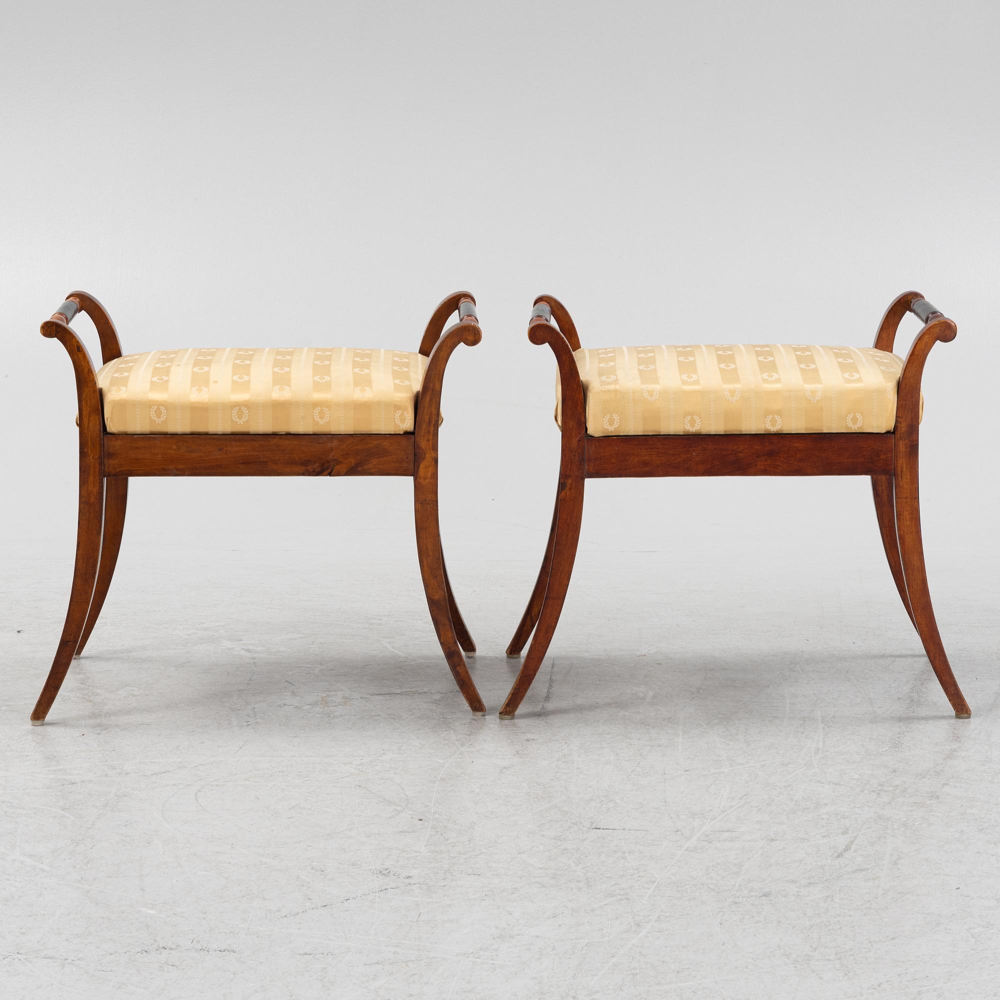 A pair of Swedish Empire stools, first half of the 20th Century.