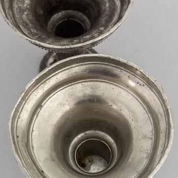 A pair of late gustavian pewter candlesticks, mark of Pehr Johan Mattson (active 1808-1838).