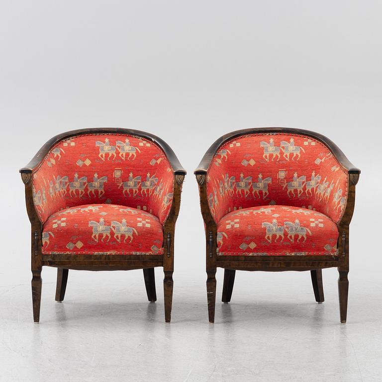 Armchairs, a pair, 1940s/50s.