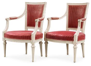 594. A pair of Gustavian late 18th century armchairs.