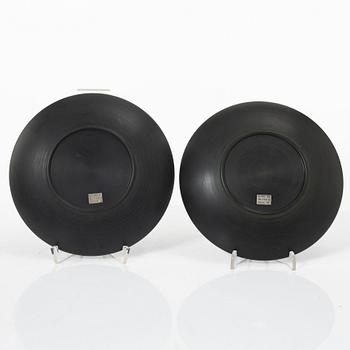 Five dishes, and one box with gaming chips, isolite with silver decor, Perstorp, Sweden, mid-20th century.