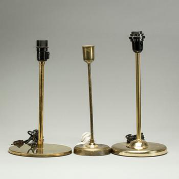 BORDSLAMPOR, 3 st, mässing. 1900-tal.
