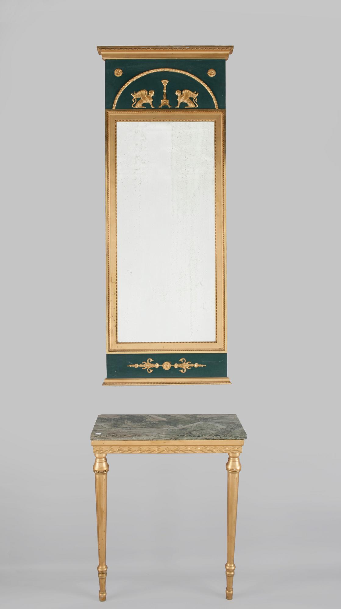 SPEGEL MED KONSOLBORD, empirestil, tidigt 1900-tal.