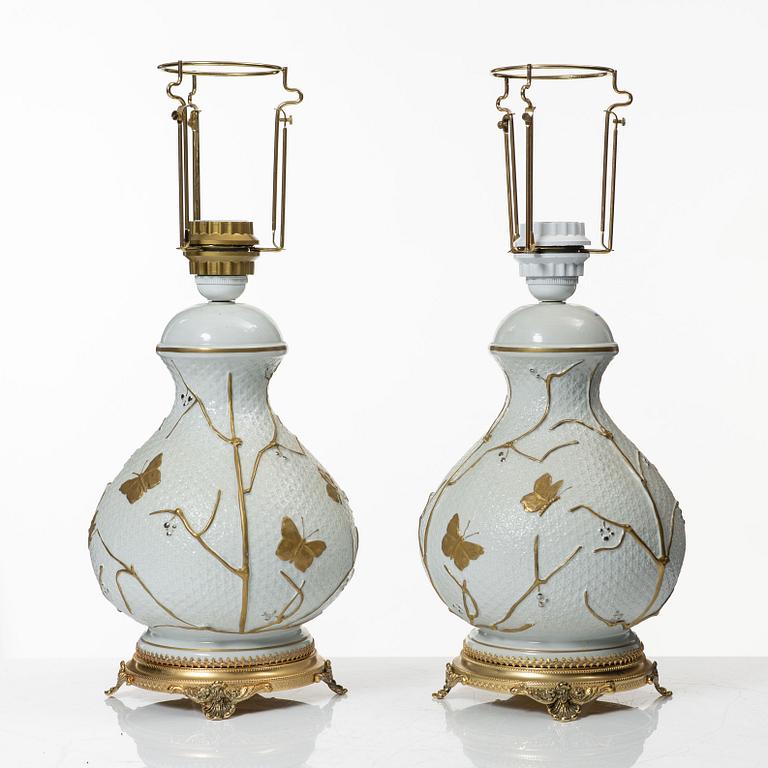 A pair of porcelain table lamps, Carpié, Italy.