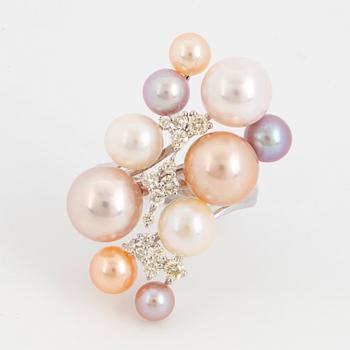 Cultured pearl and brilliant-cut diamond ring.