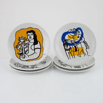 Fernand Léger, efter. Tallrikar, 8 st, porslin, Biot, Frankrike.