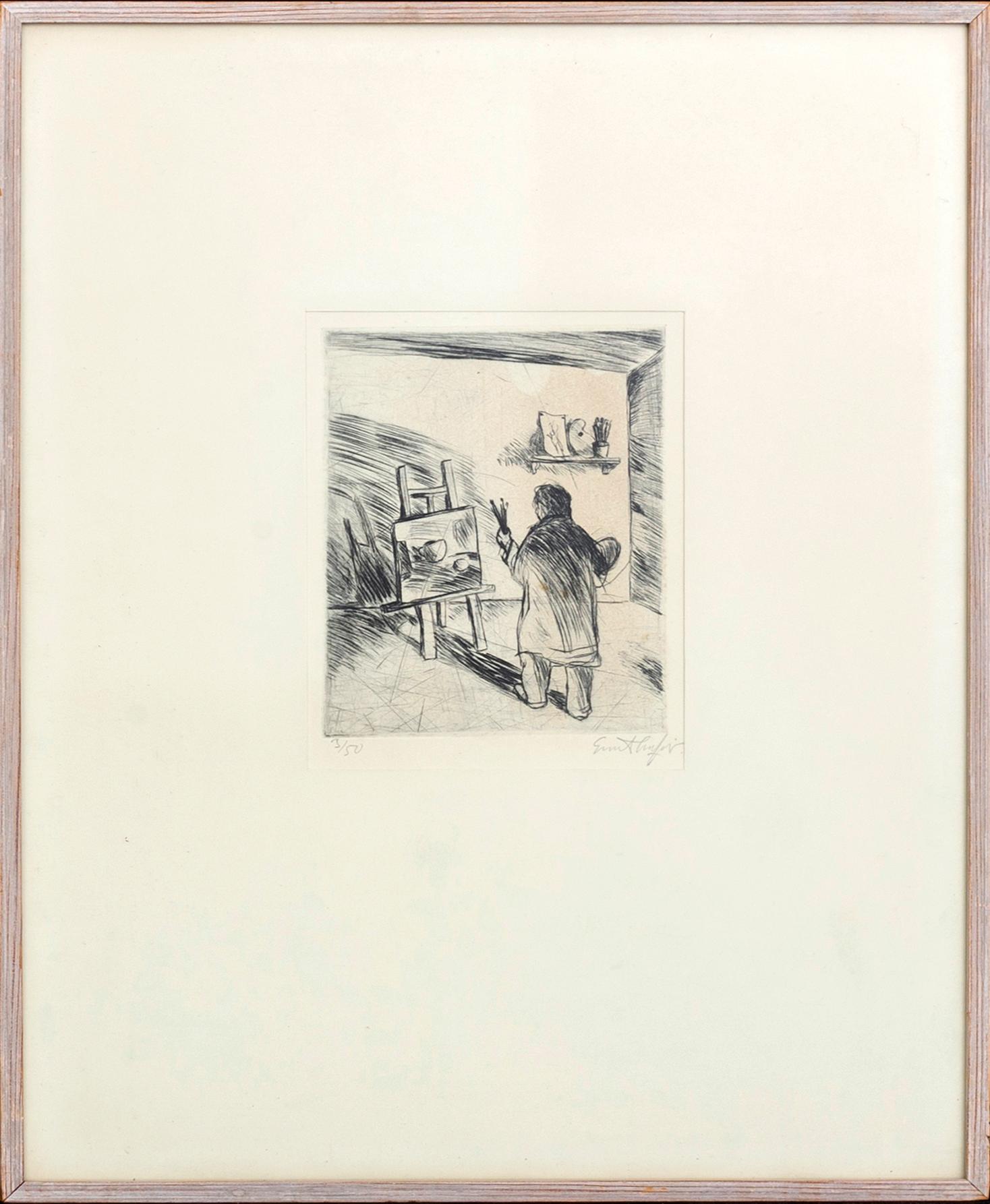 Evert Lundquist, dry point etching, 1955, signed and numbered 3/50.