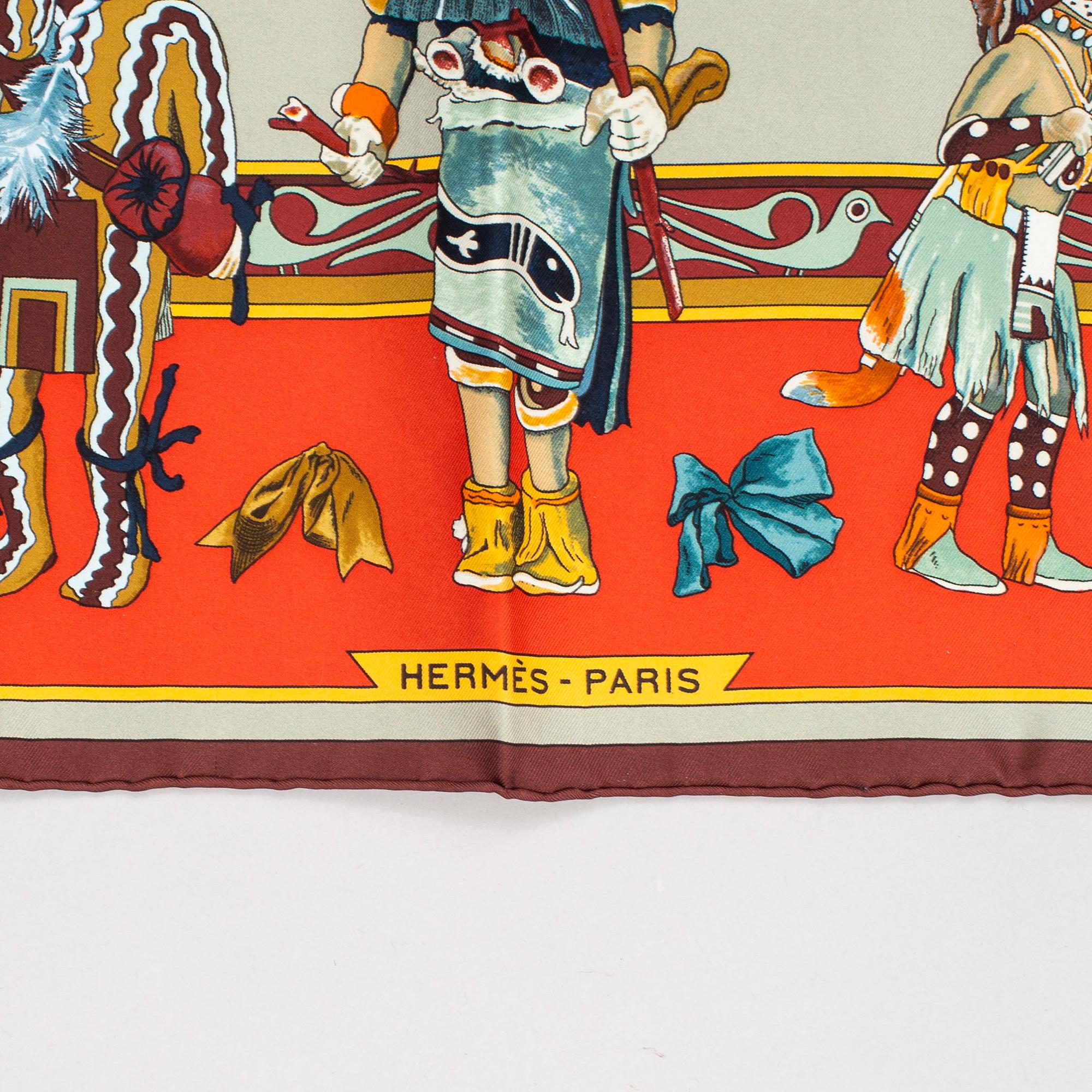 HERMÈS, 3 scarves, "Chasse Au Bois", "Art des steppes" & "Kachinas".