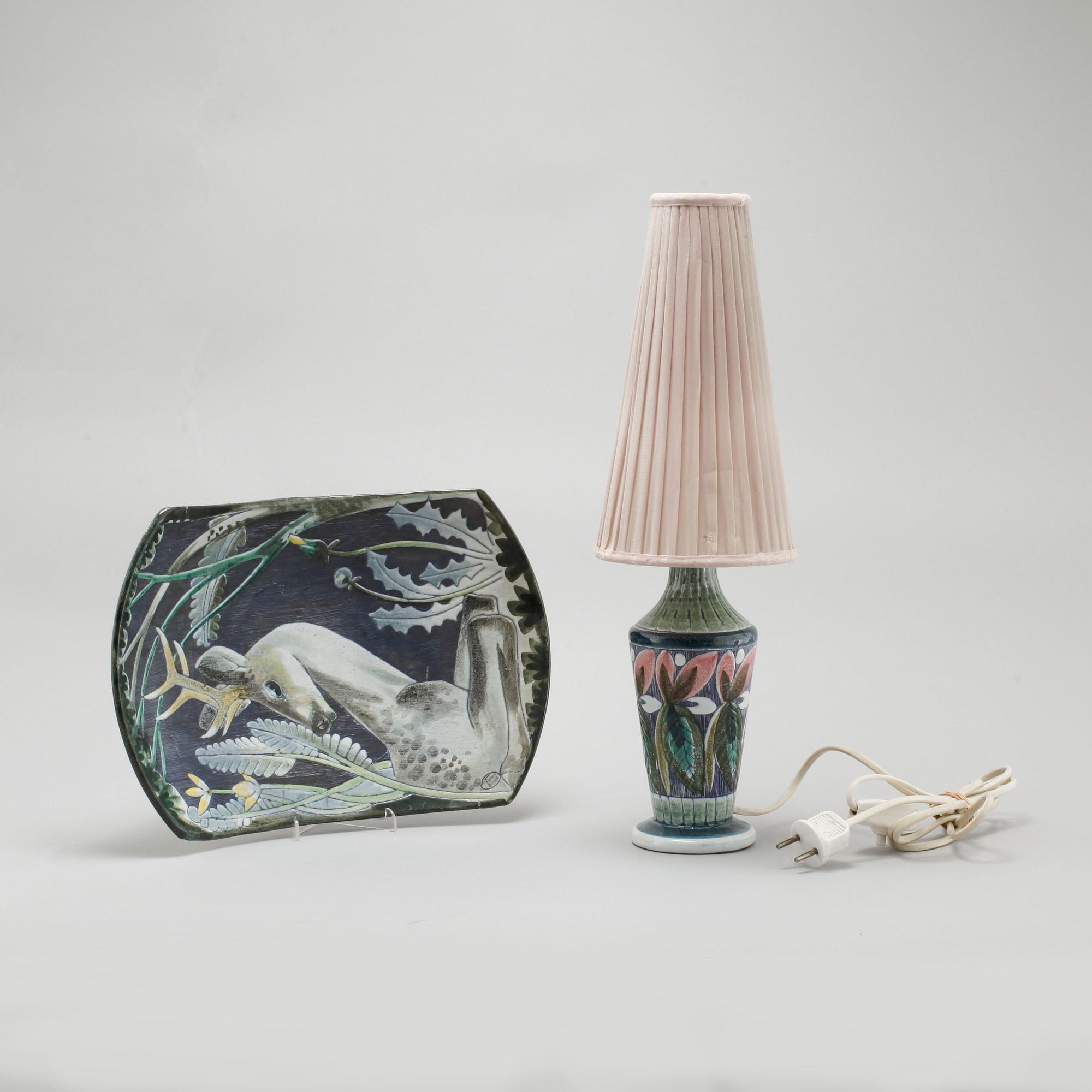 A dish and a table lamp by Marian Zawadzki for Tilgmans, second half of the 20th century.