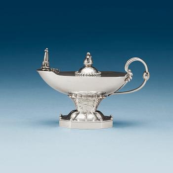 GEORG JENSEN, bordständare/ oljelampa, Köpenhamn 1915-19, 830/1000 silver.