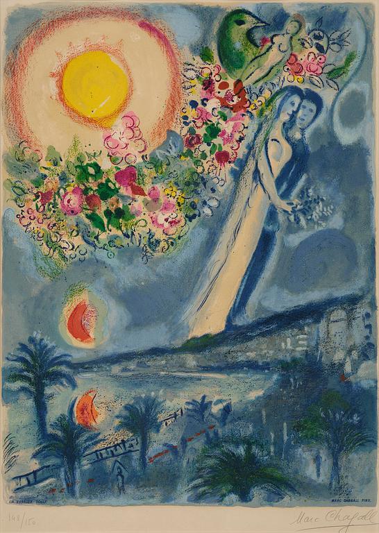 Marc Chagall, after, "Fiancés dans le ciel de Nice" from: Nice et la Côte d'Azur".