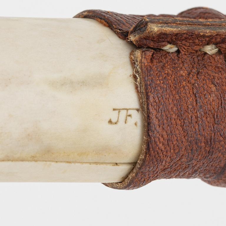 Johan Fankki, a reindeer horn knife, signed.