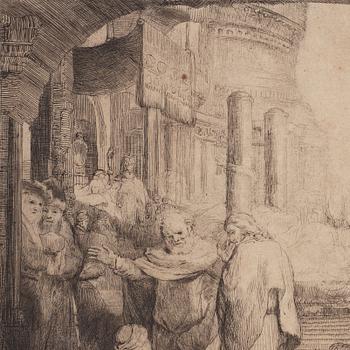 Rembrandt Harmensz van Rijn, "Peter and John at the Gate of the Temple", later impression, probably 18th century.