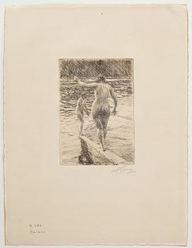 Anders Zorn · ANDERS ZORN, etsning, utförd 1919, signerad med blyerts.