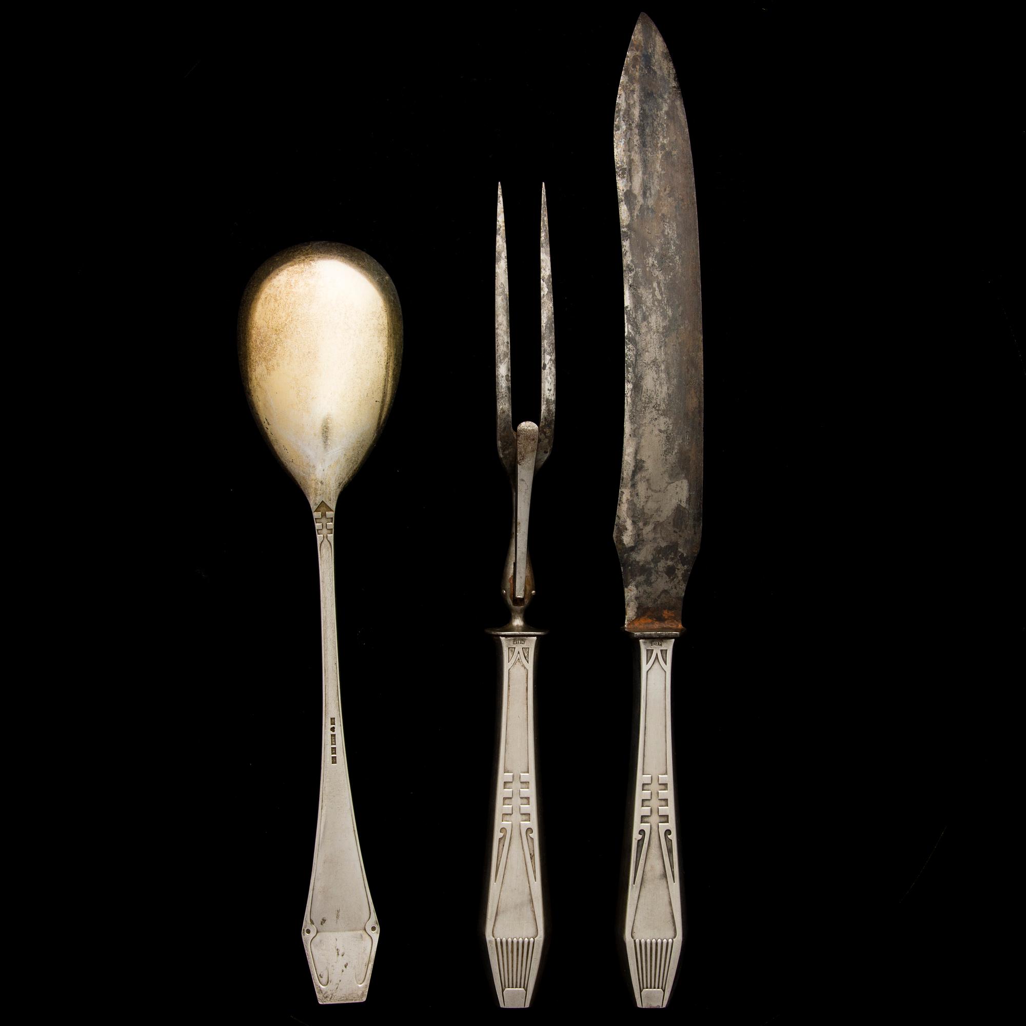 SERVERINGSBESTICK, 4 delar, silver, bl a Suomi-serien, Åbo, 1839 ja 1919.