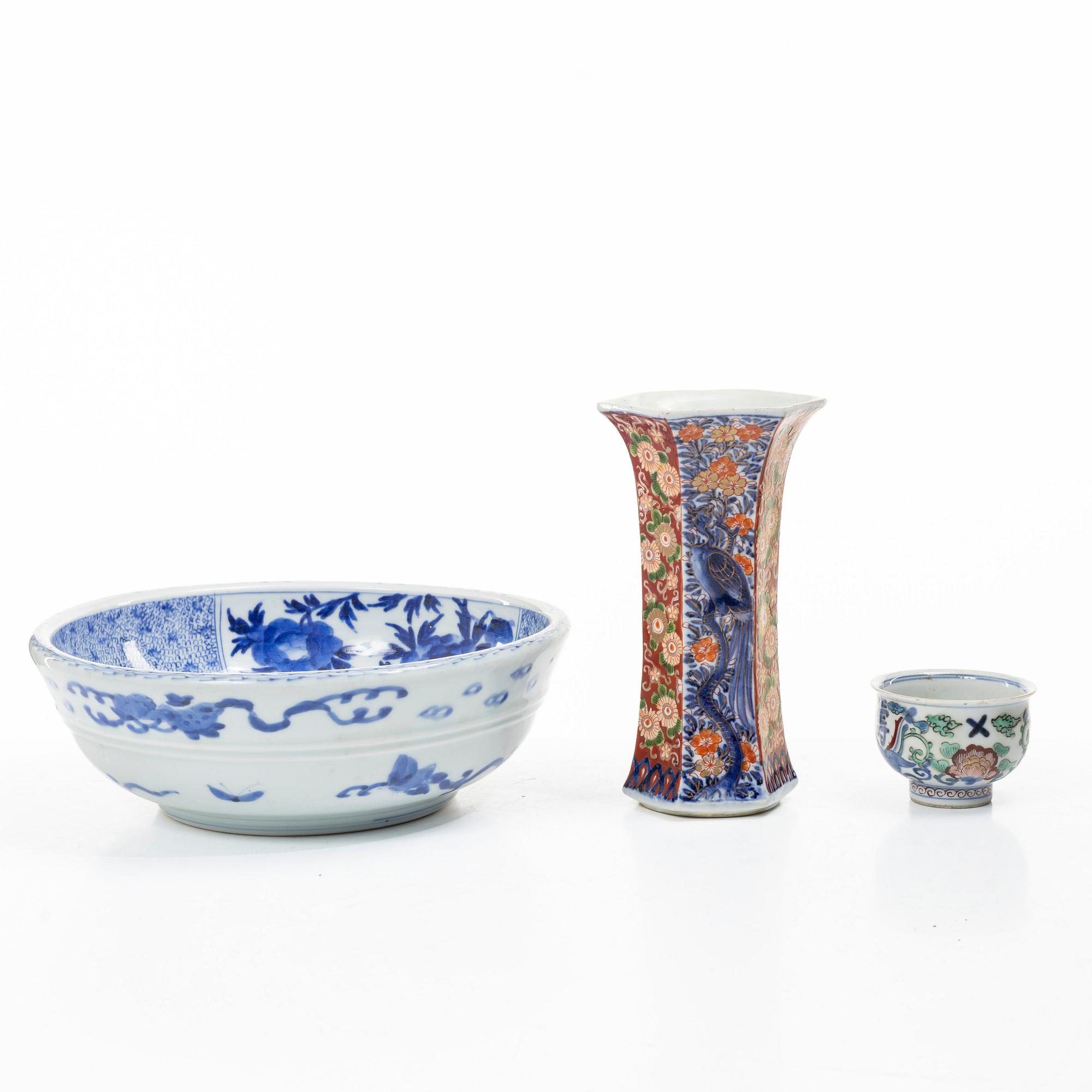 A bowl, a cup and a vase, Japan, Meiji (18668-1912).