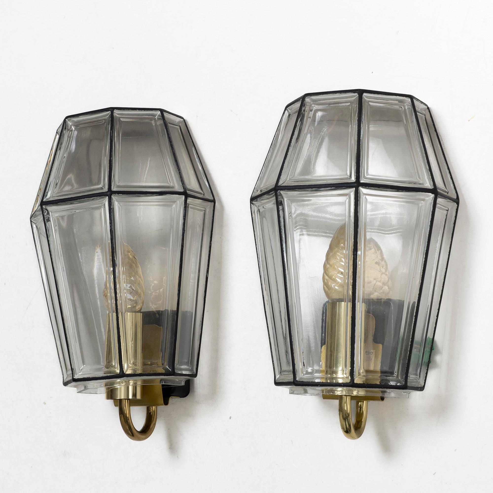 Vägglampor, ett par, Glashütte Limburg, 1900-tal.