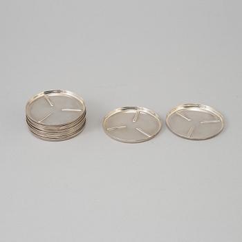 FLASKUNDERLÄGG / COASTERS, 11 st, sterlingsilver, Mexico. Vikt ca 360 gram.