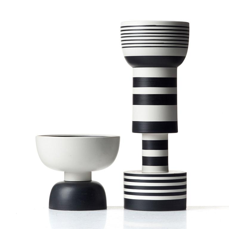 Ettore Sottsass, a ceramic vase and footed bowl by Bitossi - Montelupo, Italy.